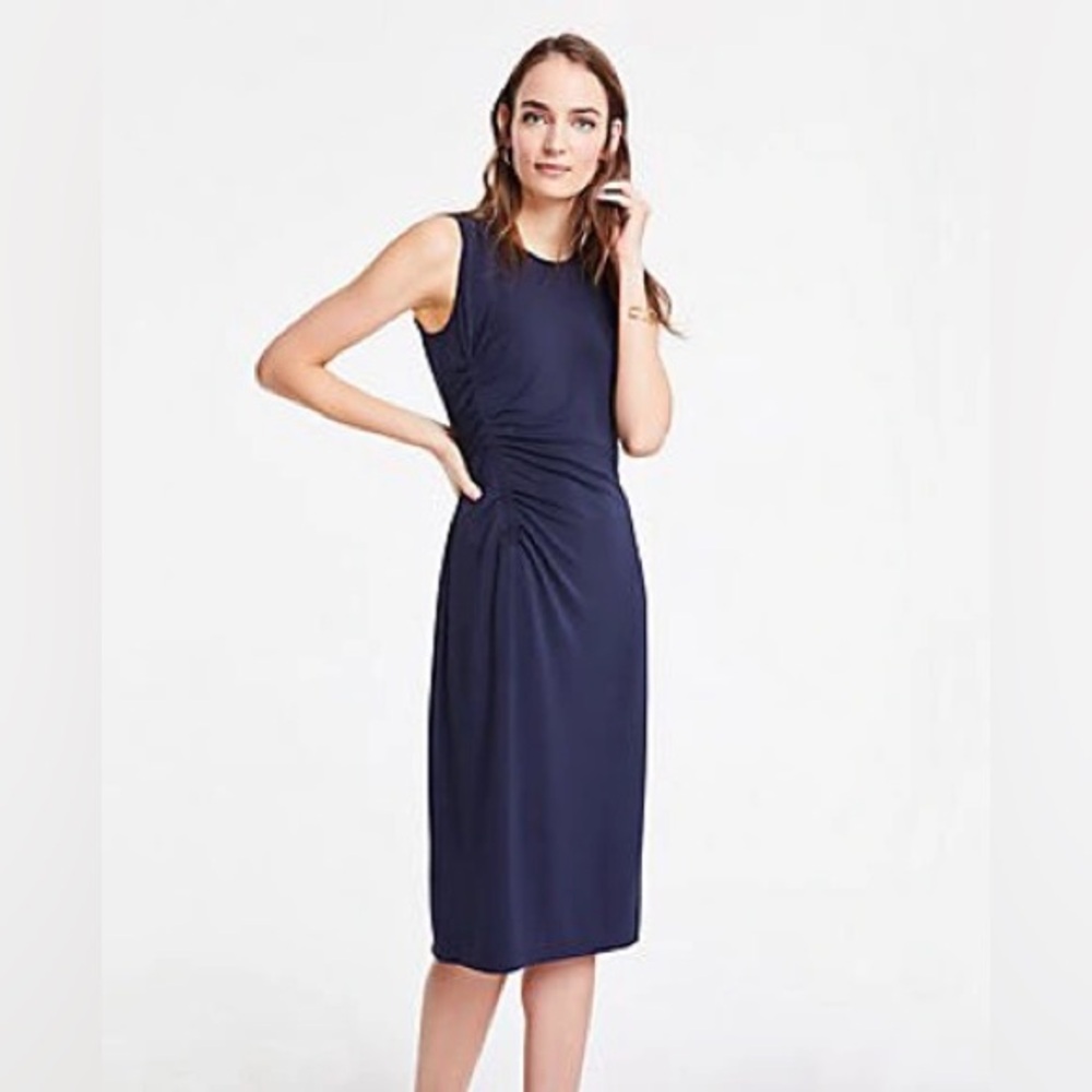 Ann Taylor Matte Jersey Ruched Sheath Dress In Night Sky New Without Tags Small